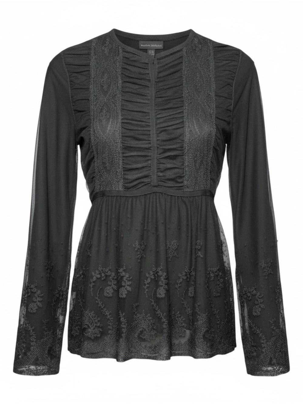 Vintage Banana Republic Gray Lace Mesh Blouse Ruched Bell Sleeve Romantic Top S